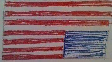 Auto-generated description: A hand-drawn flag with red and blue stripes in a rectangular layout.