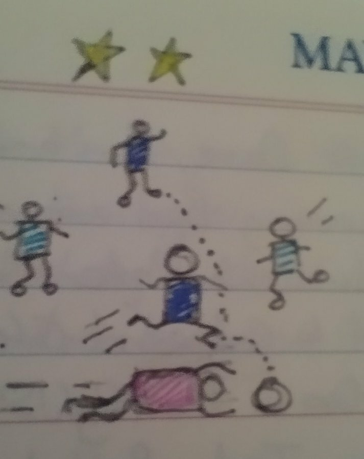Auto-generated description: A group of stick figures participate in various playful activities, such as running and climbing, with one figure appearing to tumble or roll on the ground.